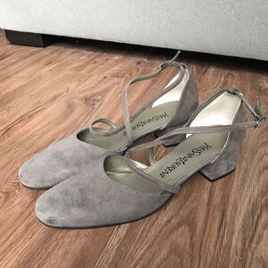 Yves Saint Laurent 7 M Taupe Suede Pumps‎ Crisscross Straps Low Heel Italy YSL